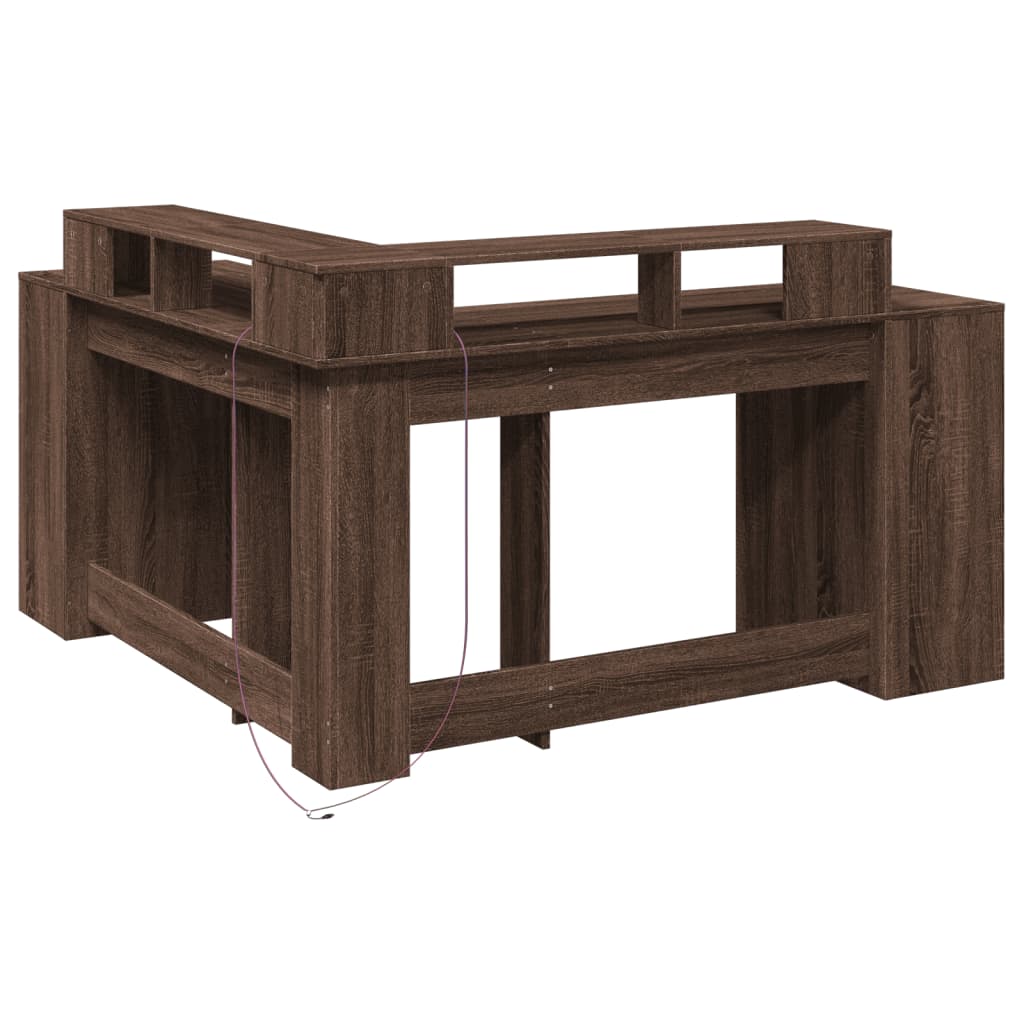 Scrivania con Luci LED Marrone Rovere 152x152x91 cm Truciolato - homemem39