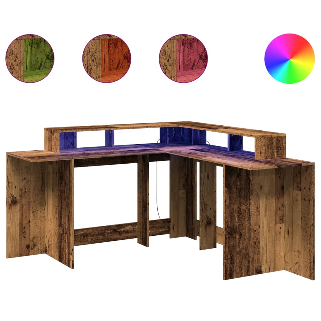 Scrivania con Luci LED Legno Antico 152x152x91 cm in Truciolato - homemem39