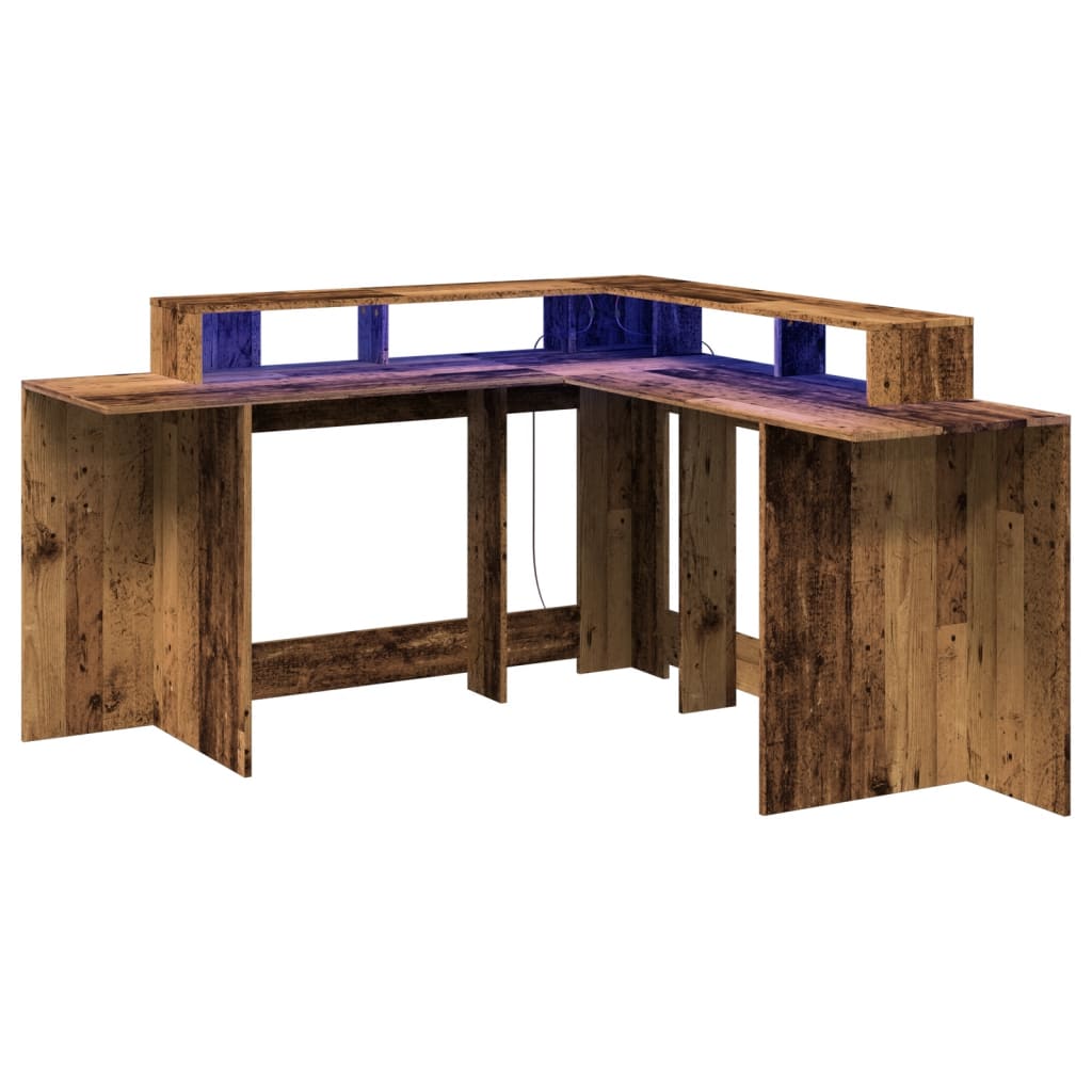Scrivania con Luci LED Legno Antico 152x152x91 cm in Truciolato - homemem39