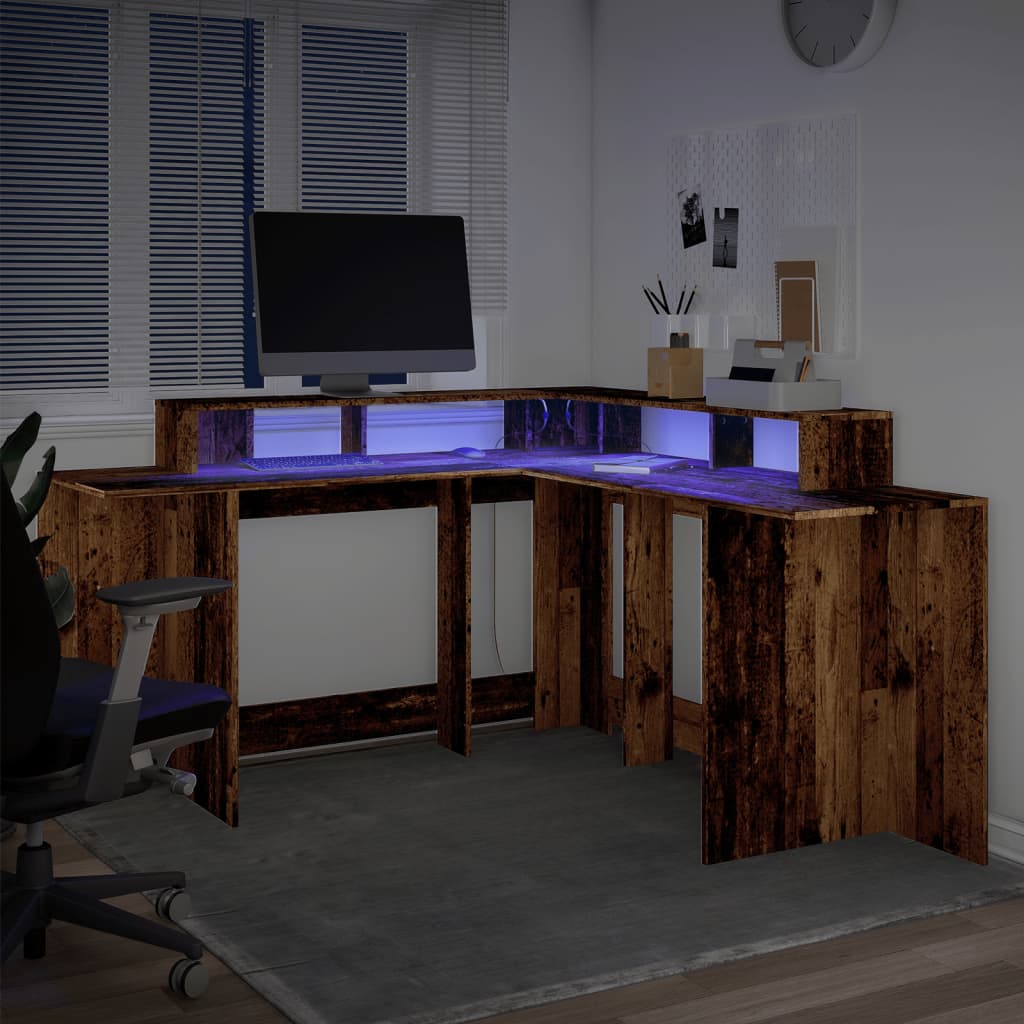 Scrivania con Luci LED Legno Antico 152x152x91 cm in Truciolato - homemem39