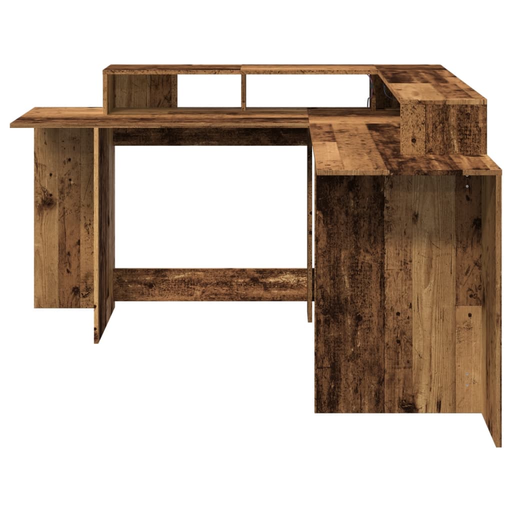 Scrivania con Luci LED Legno Antico 152x152x91 cm in Truciolato - homemem39