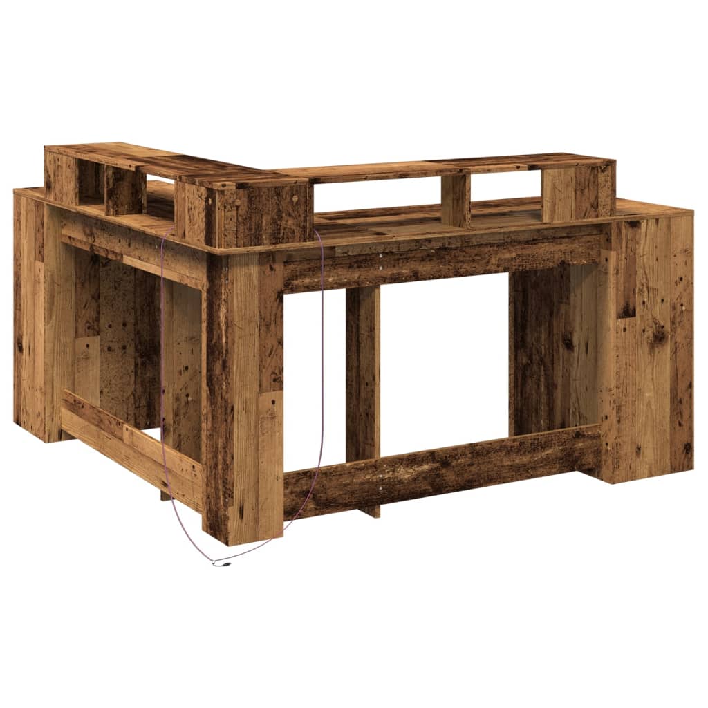 Scrivania con Luci LED Legno Antico 152x152x91 cm in Truciolato - homemem39