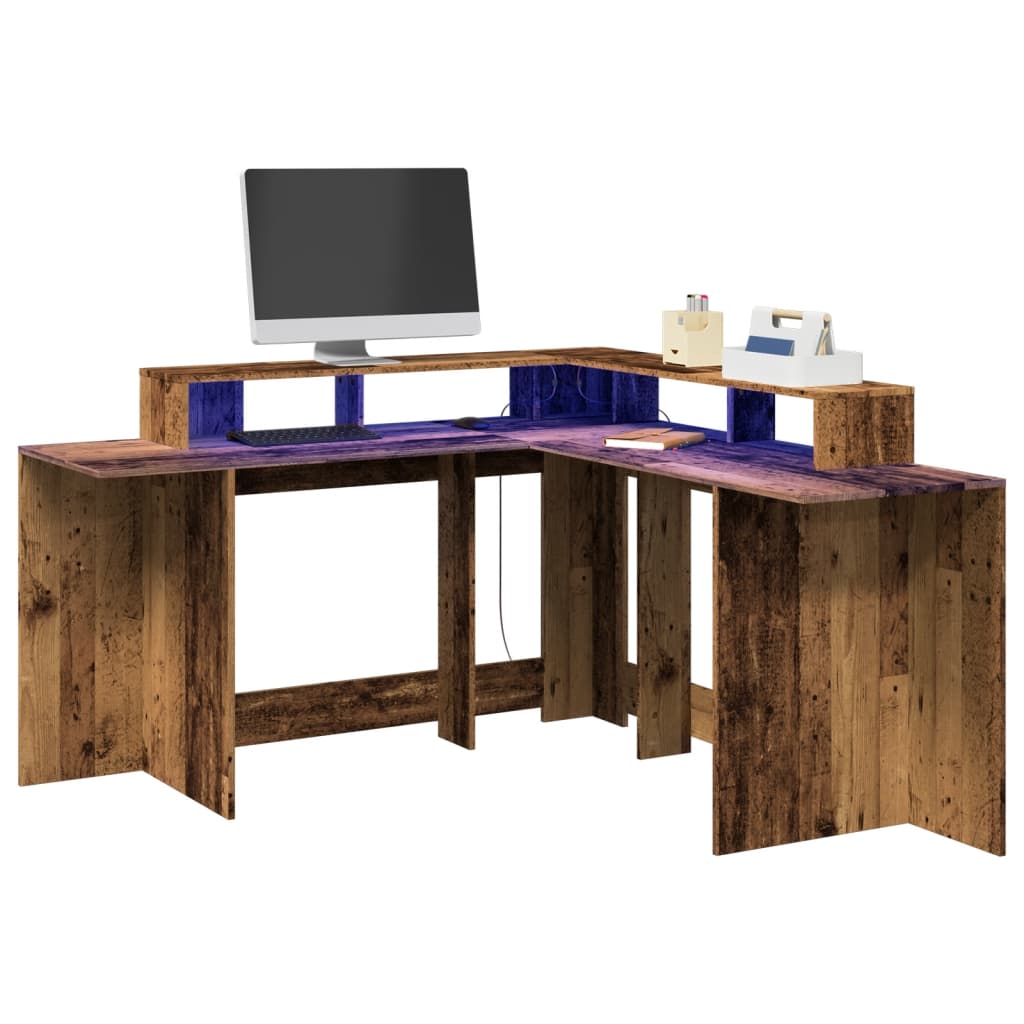 Scrivania con Luci LED Legno Antico 152x152x91 cm in Truciolato - homemem39