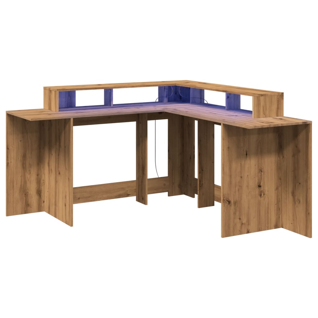 Scrivania a Luci LED Rovere Artigianale 152x152x91cm Truciolato - homemem39