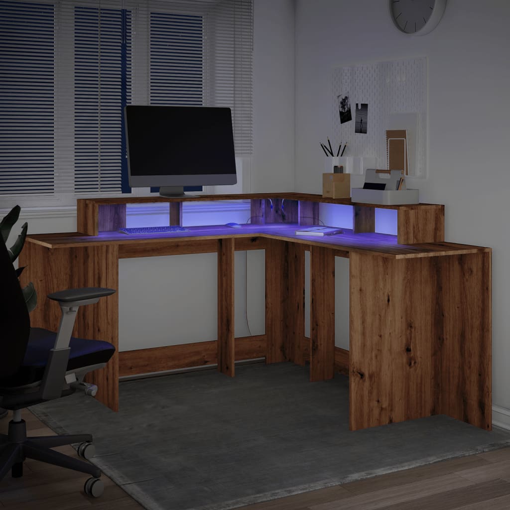 Scrivania a Luci LED Rovere Artigianale 152x152x91cm Truciolato - homemem39