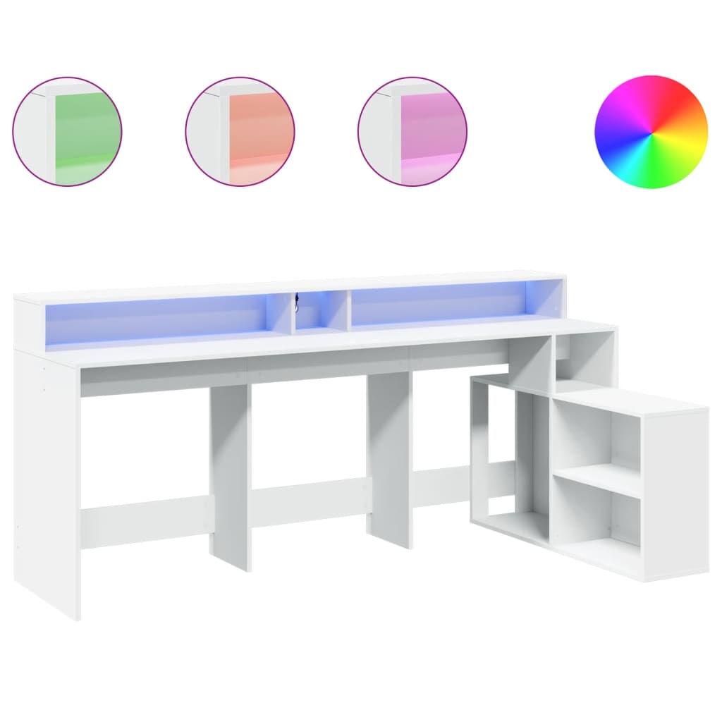 Scrivania con Luci LED Bianca 200x104x91 cm in Truciolato - homemem39
