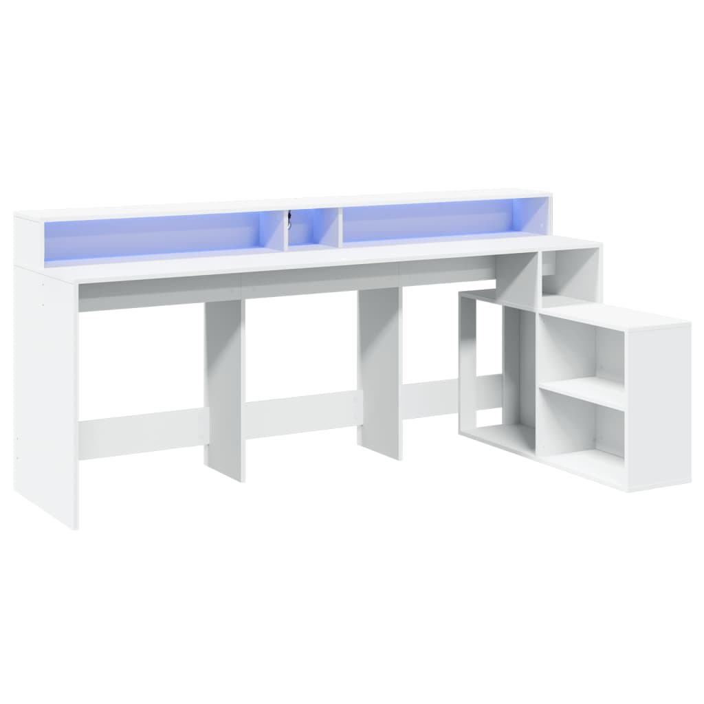 Scrivania con Luci LED Bianca 200x104x91 cm in Truciolato - homemem39