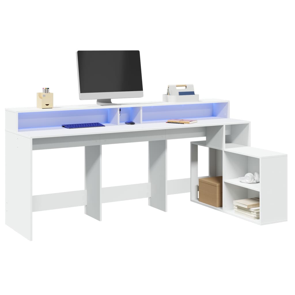 Scrivania con Luci LED Bianca 200x104x91 cm in Truciolato - homemem39