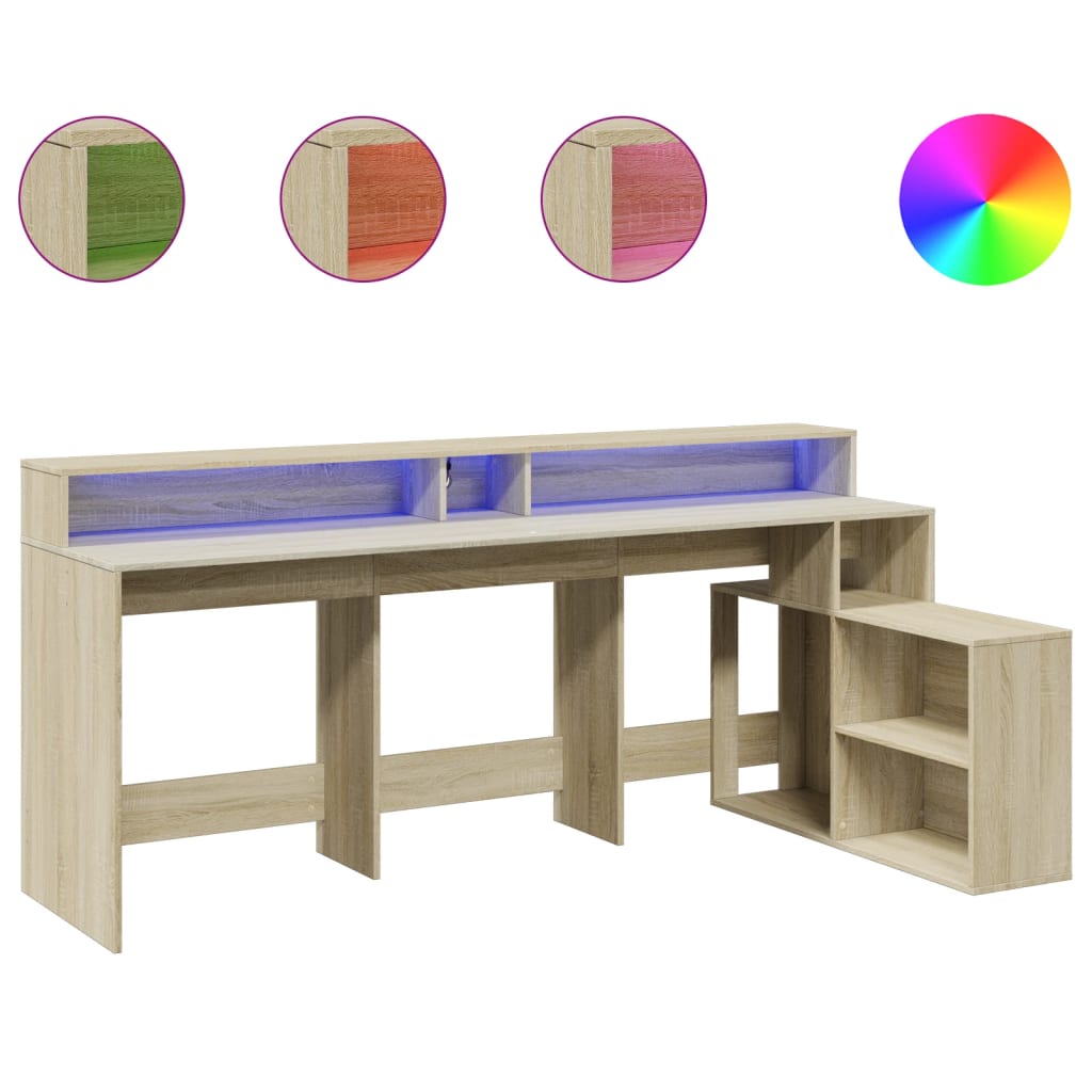 Scrivania con Luci LED Rovere Sonoma 200x104x91cm in Truciolato - homemem39