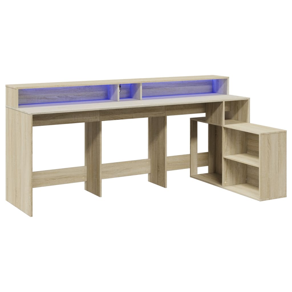 Scrivania con Luci LED Rovere Sonoma 200x104x91cm in Truciolato - homemem39