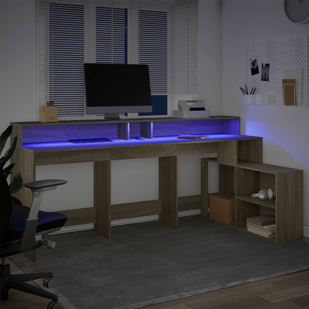 Scrivania con Luci LED Rovere Sonoma 200x104x91cm in Truciolato - homemem39