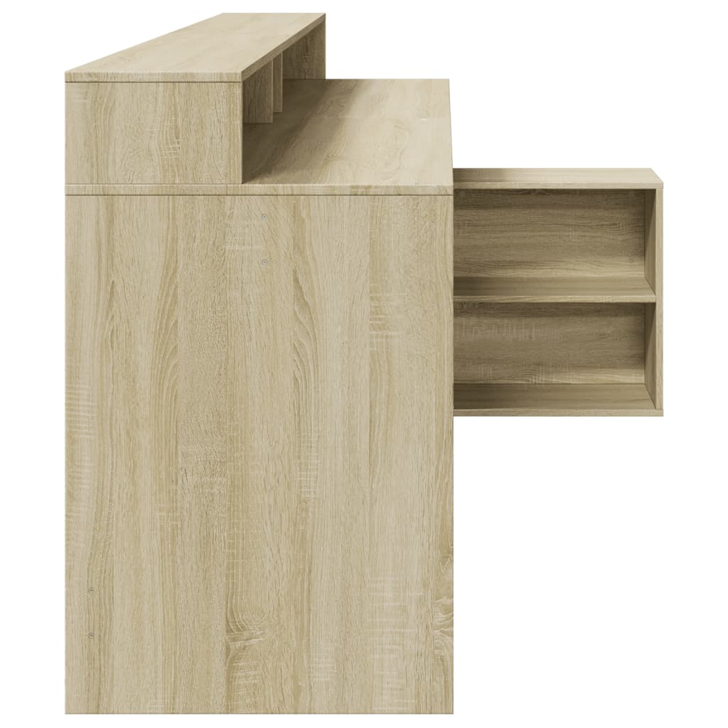 Scrivania con Luci LED Rovere Sonoma 200x104x91cm in Truciolato - homemem39
