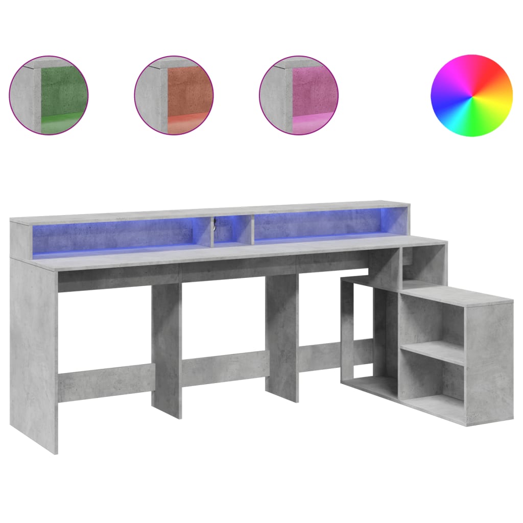 Scrivania con Luci LED Grigio Cemento 200x104x91 cm Truciolato - homemem39
