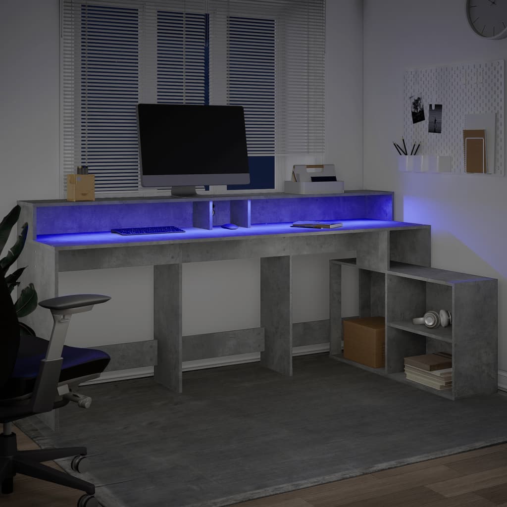 Scrivania con Luci LED Grigio Cemento 200x104x91 cm Truciolato - homemem39