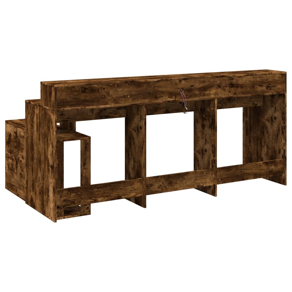 Scrivania con Luci LED Rovere Fumo 200x104x91 cm in Truciolato - homemem39