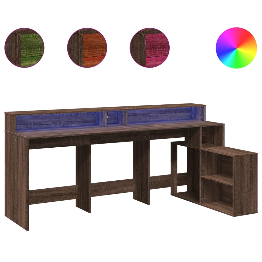 Scrivania con Luci LED Marrone Rovere 200x104x91 cm Truciolato - homemem39