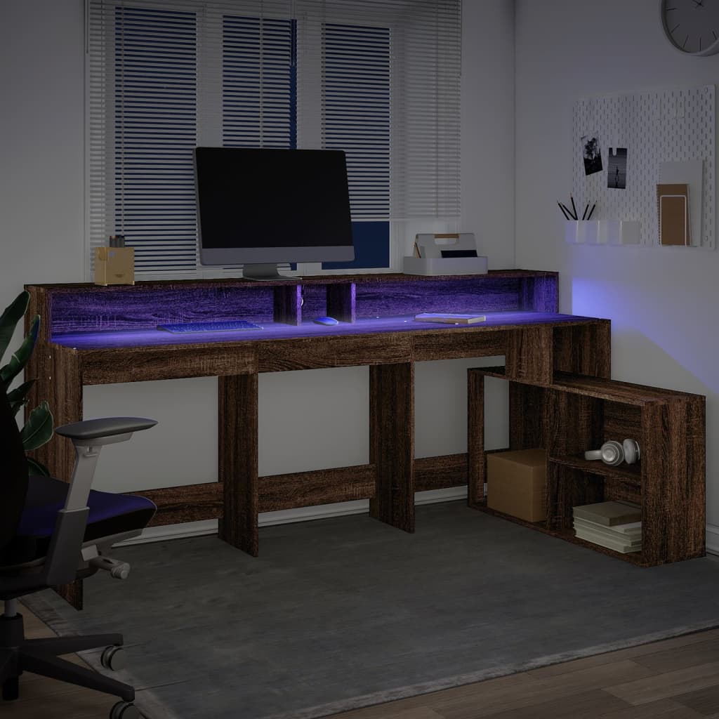 Scrivania con Luci LED Marrone Rovere 200x104x91 cm Truciolato - homemem39
