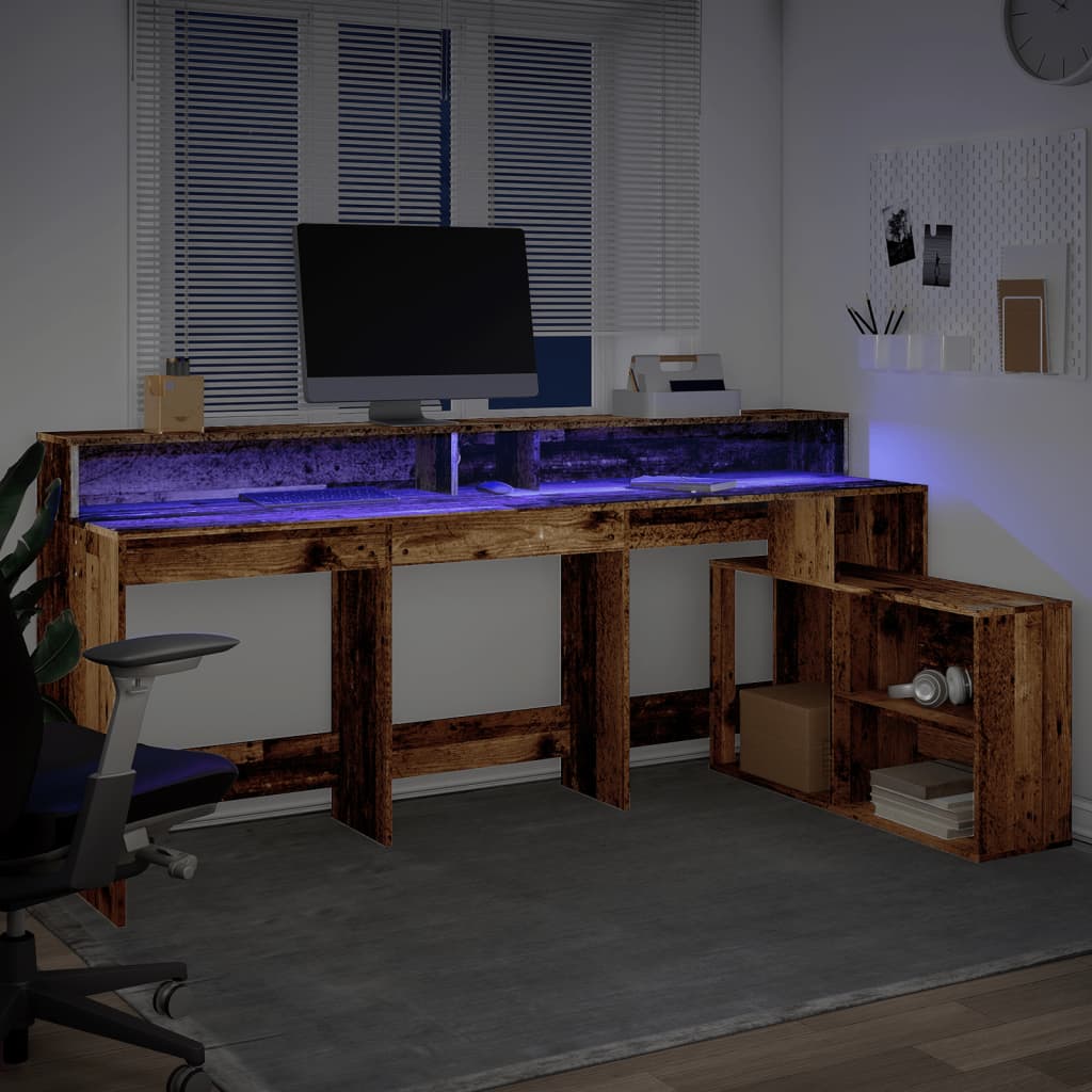 Scrivania con Luci LED Legno Antico 200x104x91 cm in Truciolato - homemem39