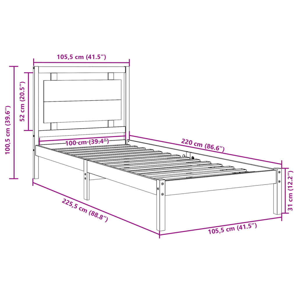 Giroletto Extra Lungo senza Materasso 100x220 cm Legno Massello | homemem39