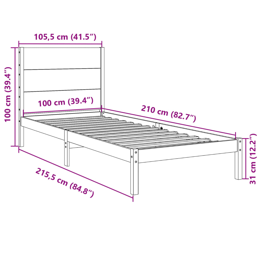 Giroletto Extra Lungo senza Materasso 100x210 cm Legno Massello | homemem39