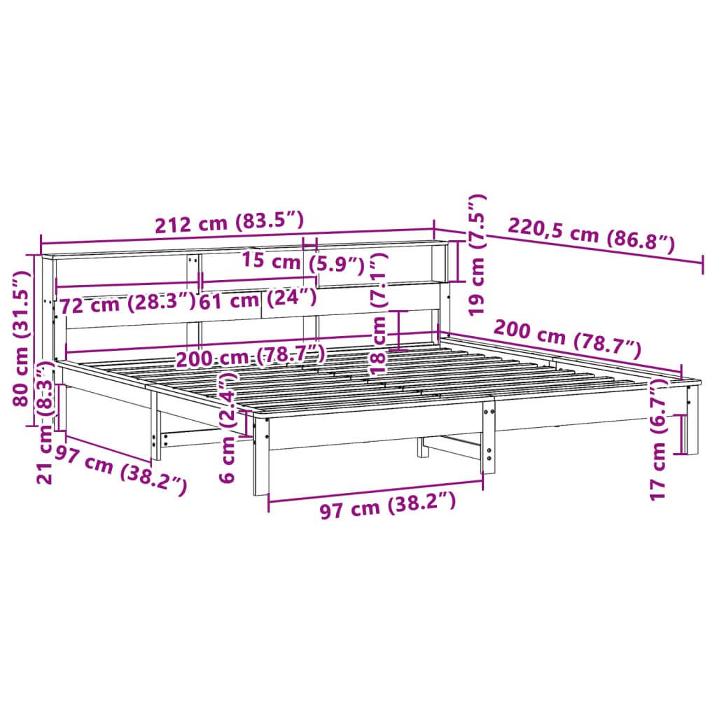 Letto senza Materasso Marrone Cera 200x200 cm in Legno di Pino | homemem39