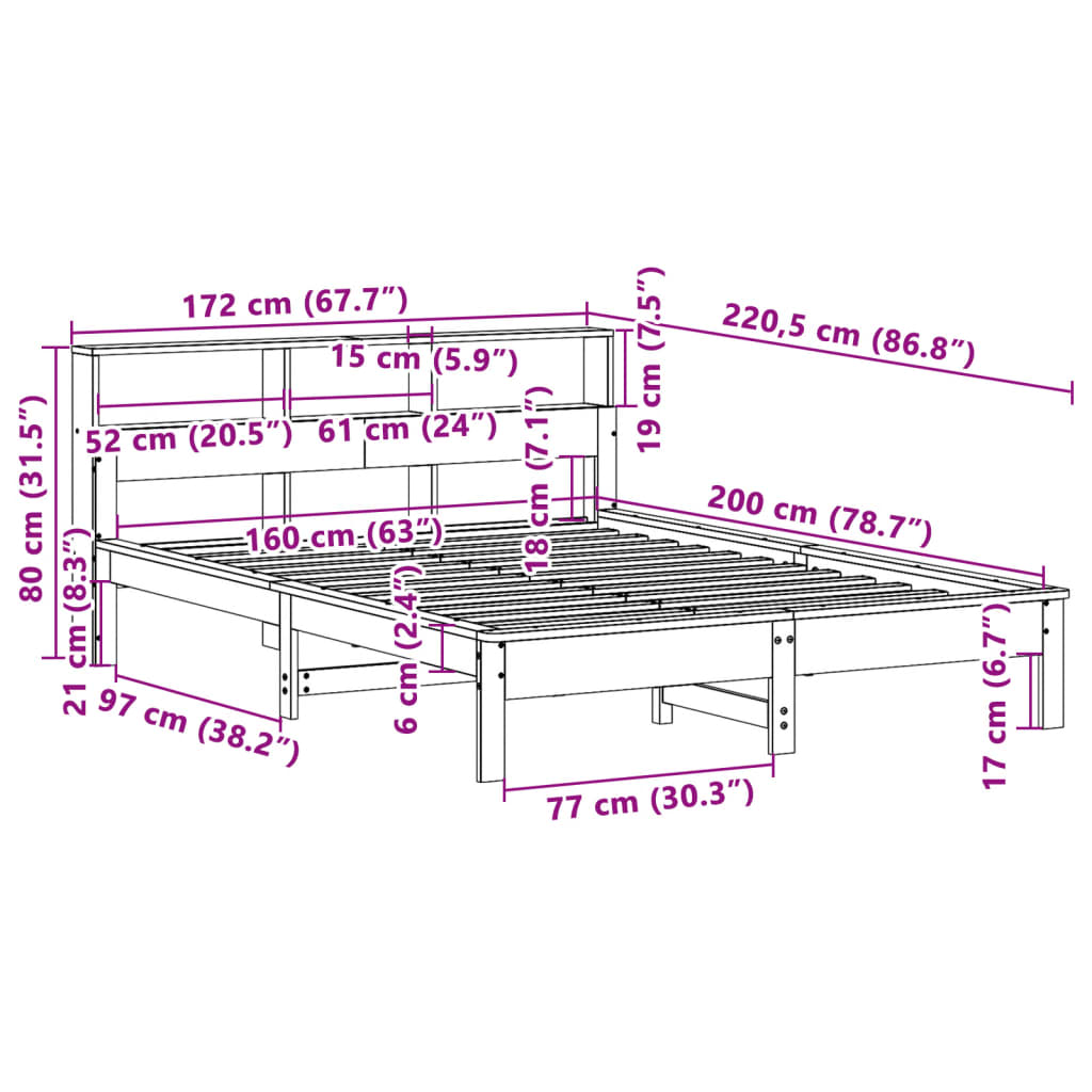 Letto senza Materasso Marrone Cera 160x200 cm in Legno di Pino