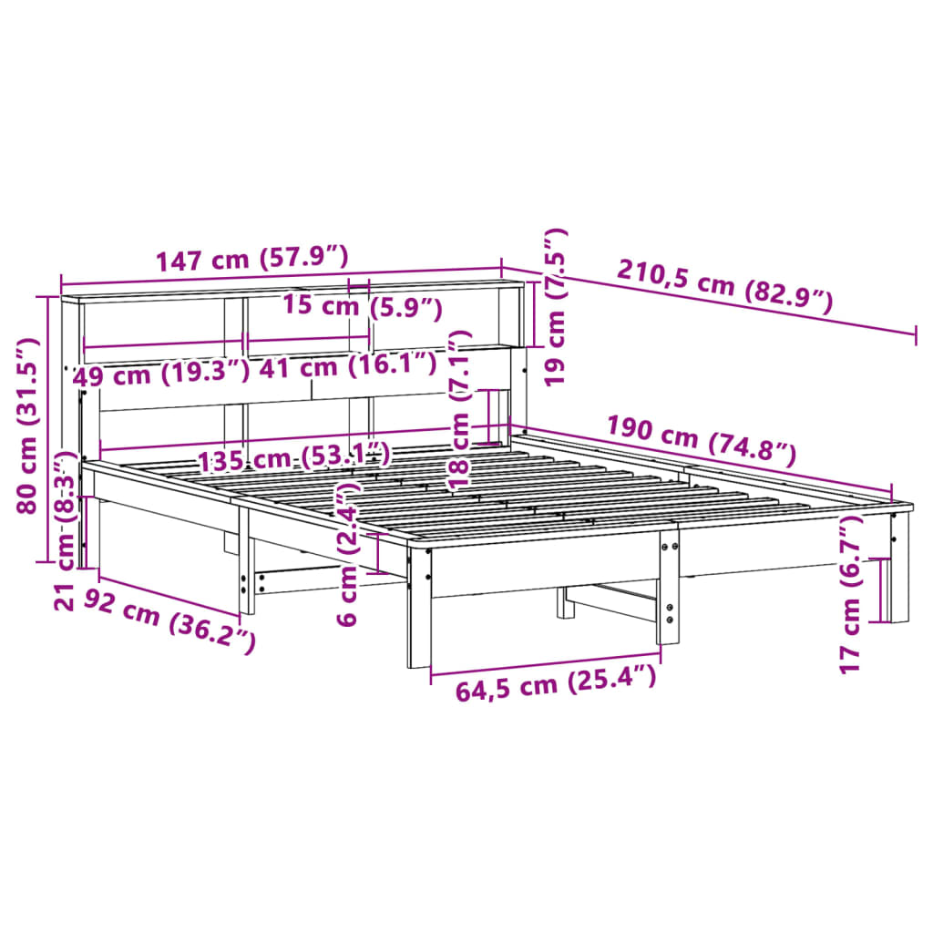 Letto senza Materasso 135x190 cm in Legno Massello di Pino | homemem39