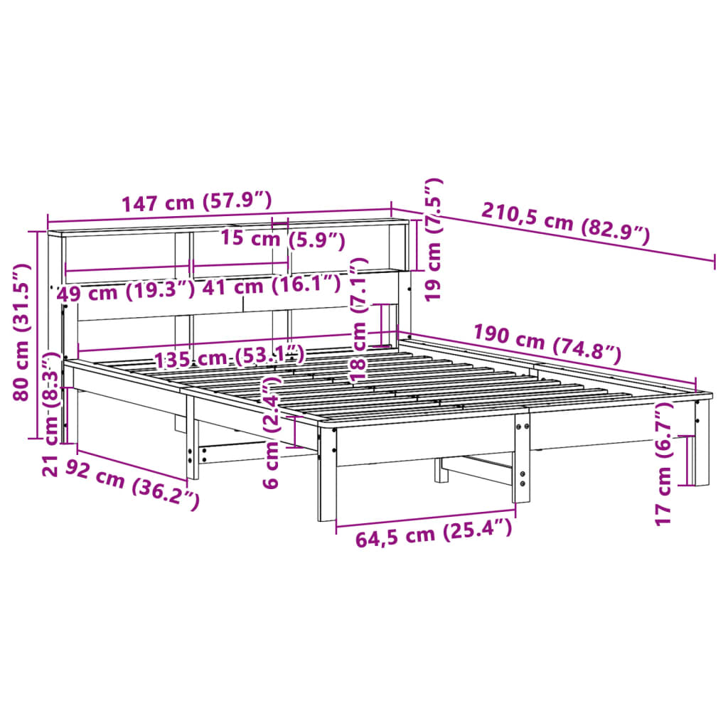 Letto senza Materasso Marrone Cera 135x190 cm in Legno di Pino | homemem39