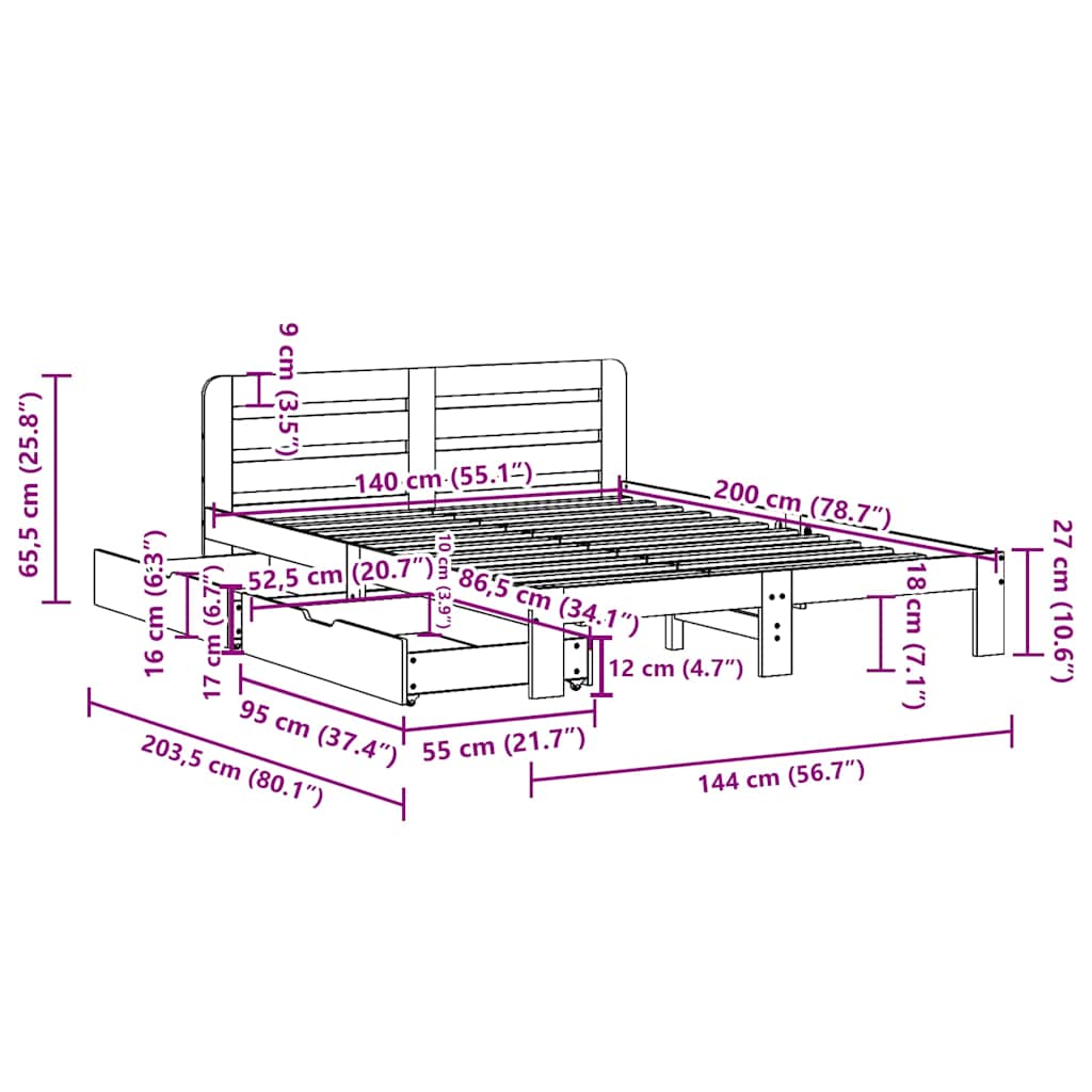 Giroletto senza Materasso Bianco 140x200 cm Legno Massello Pino | homemem39