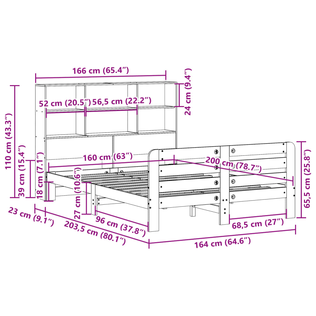 Giroletto senza Materasso Marrone Cera 160x200 cm Legno di Pino | homemem39