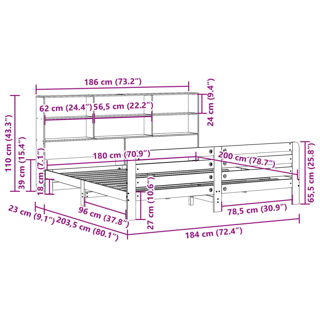 Giroletto senza Materasso Marrone Cera 180x200 cm Legno di Pino | homemem39