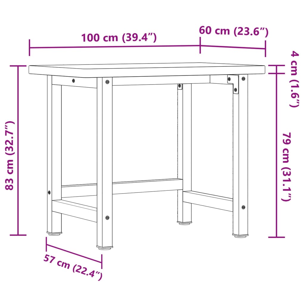Banco Lavoro 100x60x83 cm Legno Massello Faggio Rettangolare | homemem39