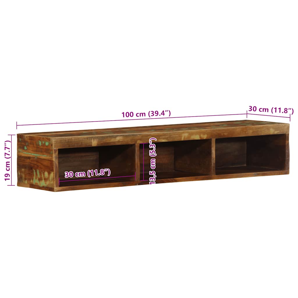 Mobile TV a Parete 100x30x19 cm in Legno Massello di Recupero - homemem39