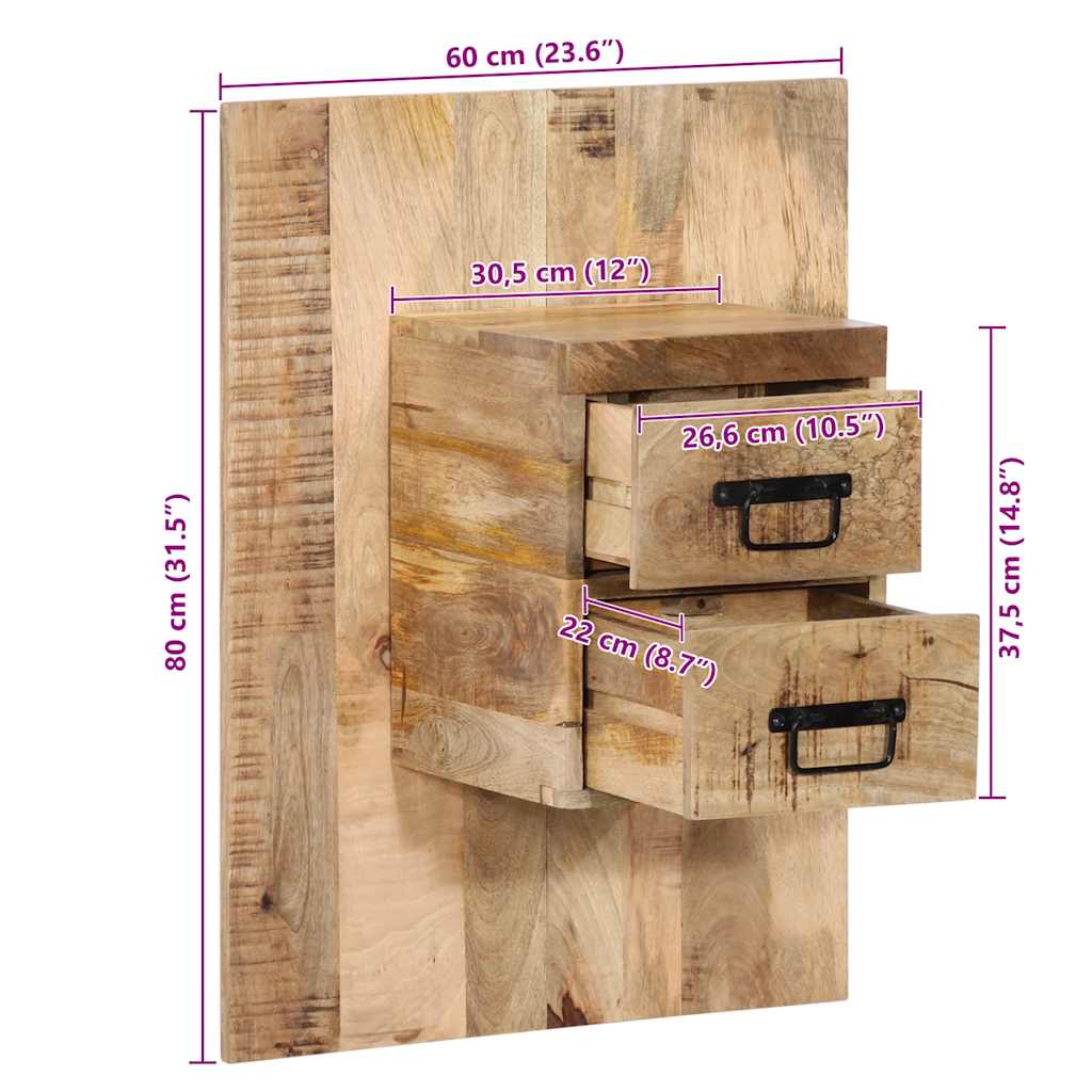 Comodino 60x32x80 cm in Legno Grezzo Massello di Mango | homemem39