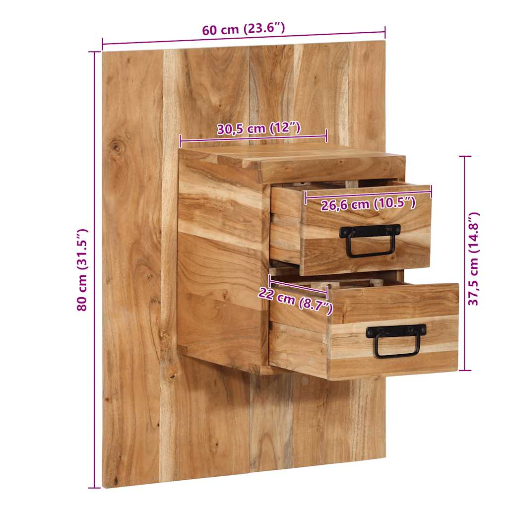 Comodino 60x32x80 cm in Legno Massello di Acacia | homemem39