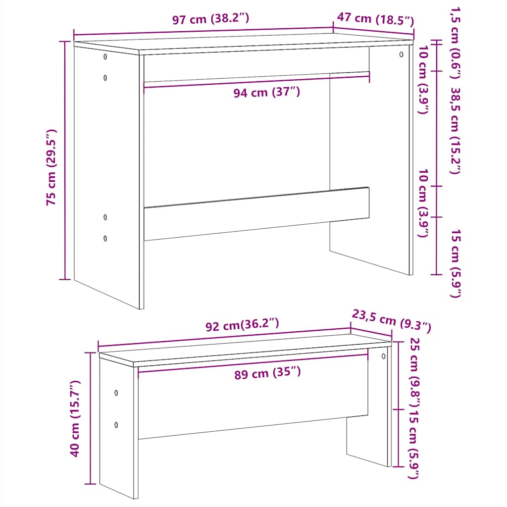Set Tavolo da Pranzo con Panche 3 pz Bianco in Truciolato | homemem39