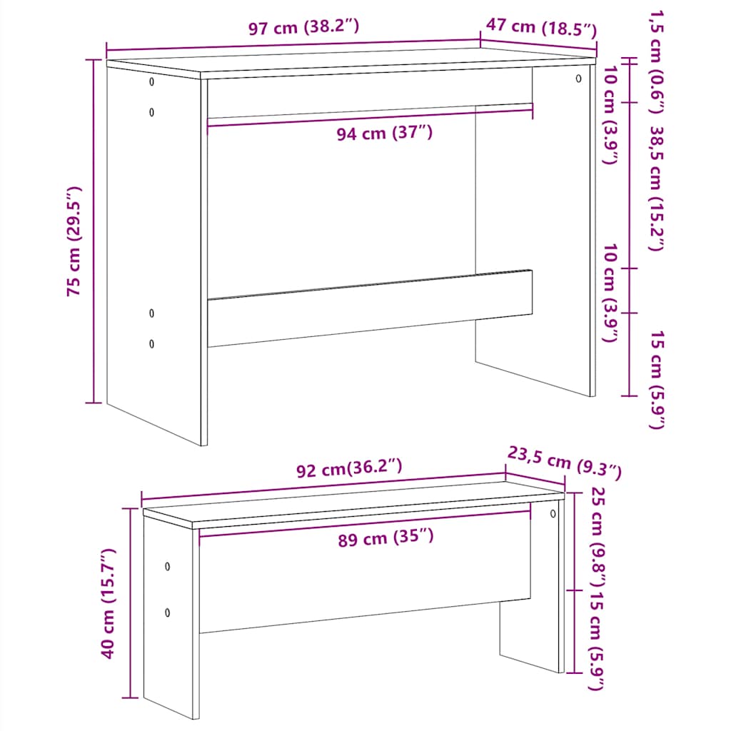 Set Tavolo da Pranzo e Panche 3 pz Bianco Lucido in Truciolato