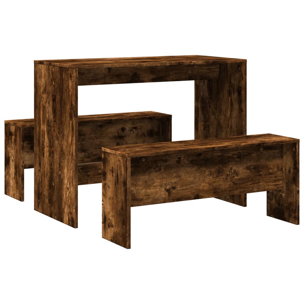 Set Tavolo da Pranzo e Panche 3 pz Rovere Fumo in Truciolato - homemem39