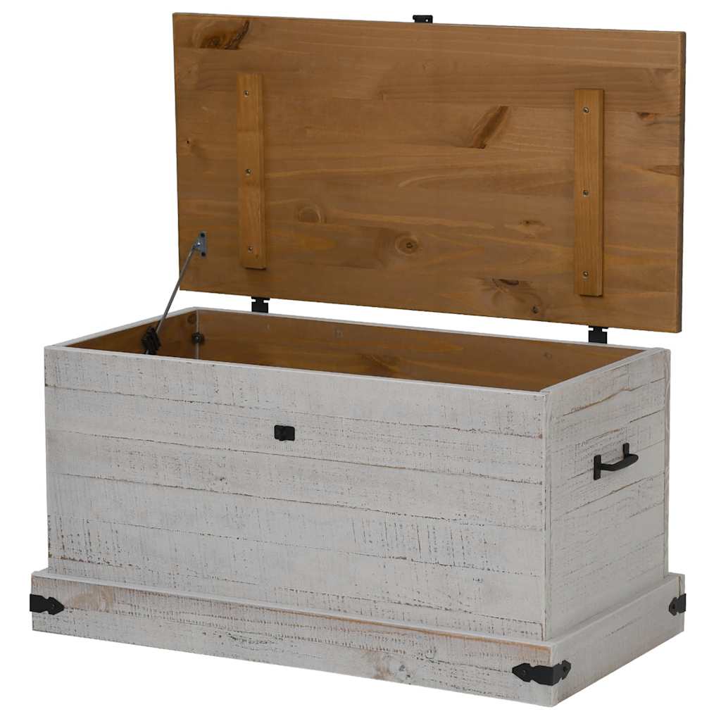 Cassapanca HALDEN Bianco 91x48x47 cm in Legno Massello di Pino