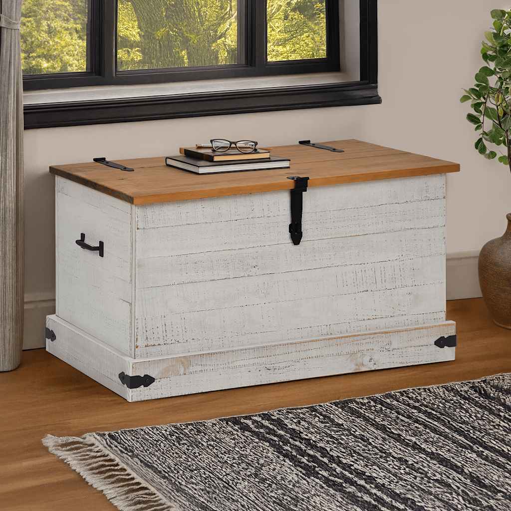 Cassapanca HALDEN Bianco 91x48x47 cm in Legno Massello di Pino