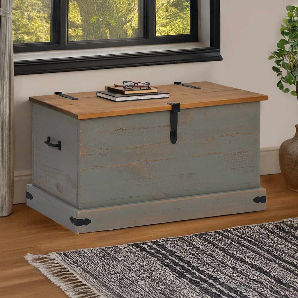 Cassapanca HALDEN Grigio 91x48x47 cm in Legno Massello di Pino - homemem39