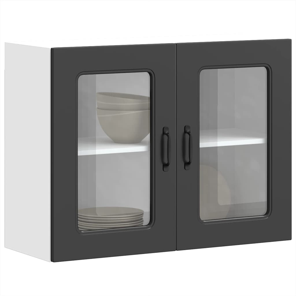 Pensile da Cucina con Porta in Vetro Kalmar Nero Truciolato - homemem39