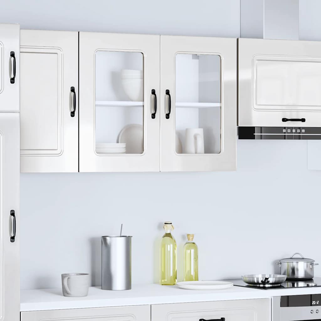 Pensile da Cucina con Porta in Vetro Kalmar Bianco Lucido - homemem39