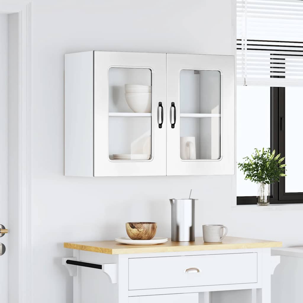 Pensile da Cucina con Porta in Vetro Kalmar Bianco Lucido - homemem39