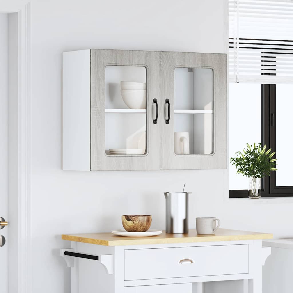 Pensile da Cucina con Porta in Vetro Kalmar Grigio Sonoma - homemem39