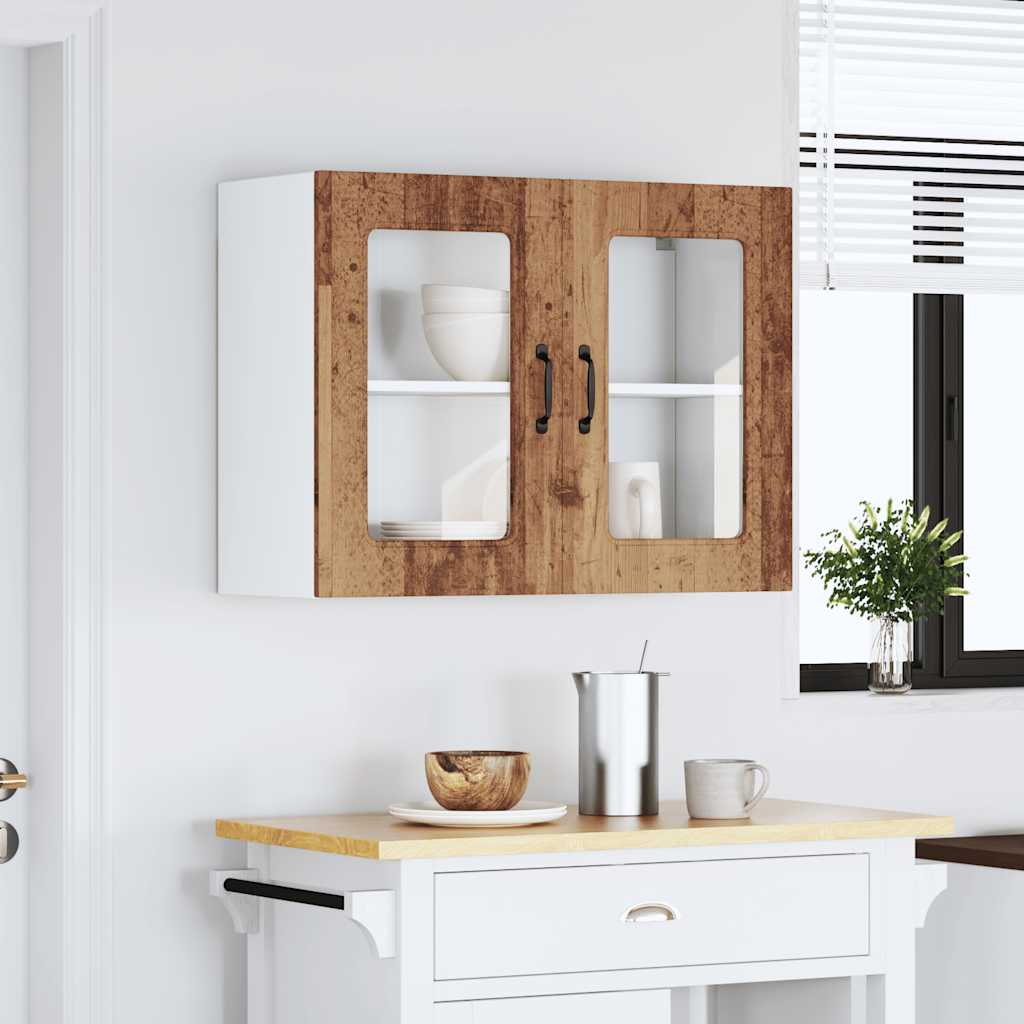 Pensile da Cucina con Porta in Vetro Kalmar Legno Vecchio - homemem39