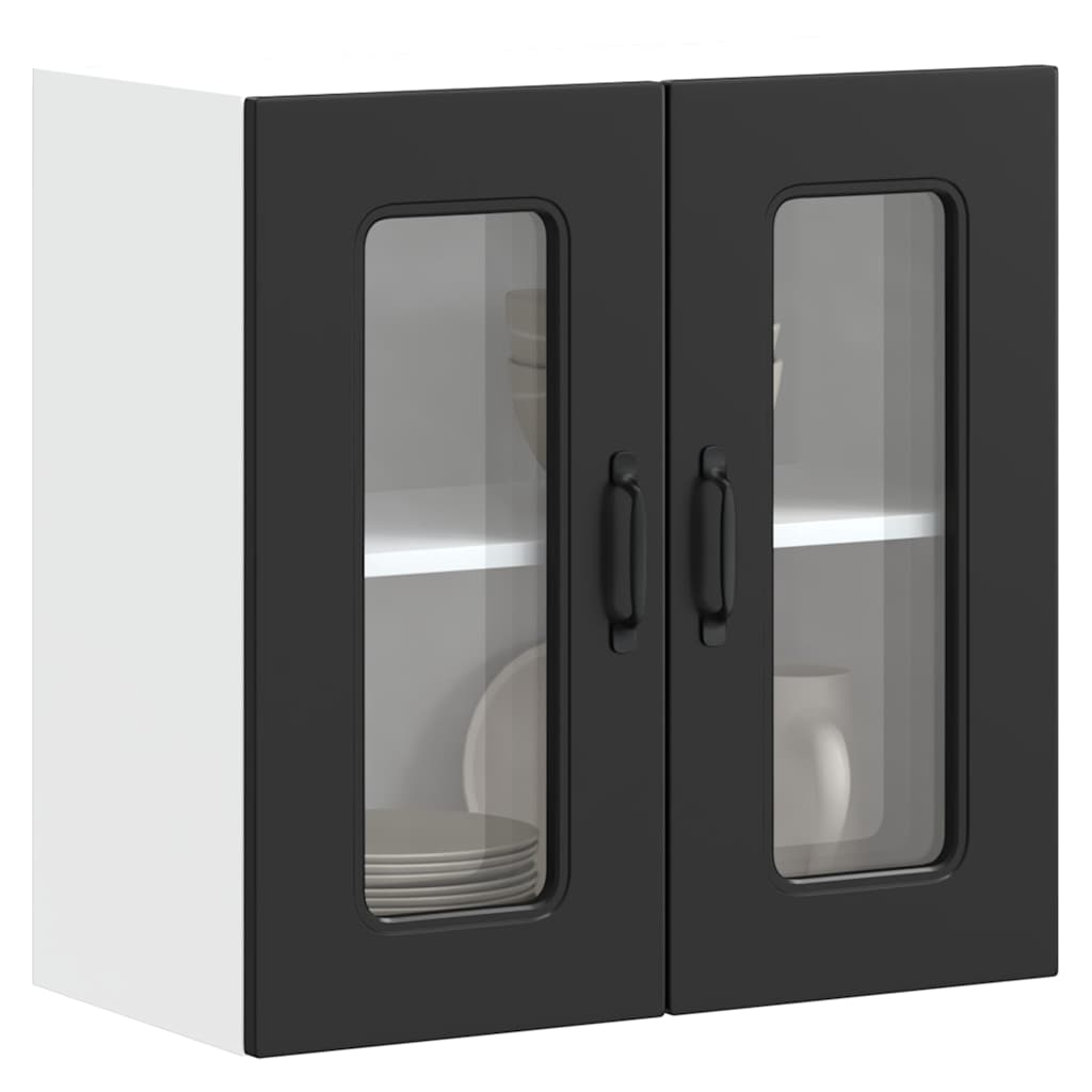 Pensile da Cucina con Porta in Vetro Kalmar Nero Truciolato - homemem39