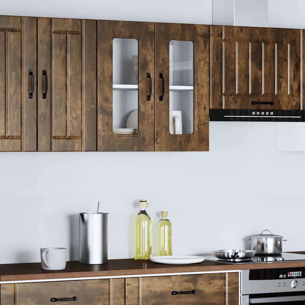 Pensile da Cucina con Porta in Vetro Kalmar Rovere Fumo - homemem39