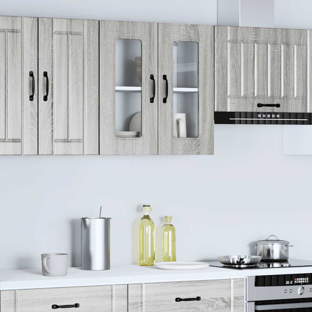 Pensile da Cucina con Porta in Vetro Kalmar Grigio Sonoma - homemem39