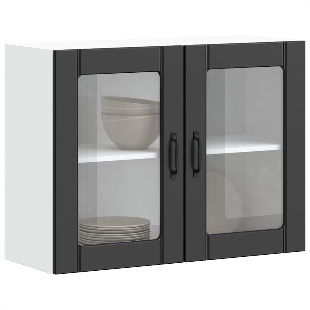 Pensile da Cucina con Porta in Vetro Lucca Nero Truciolato - homemem39